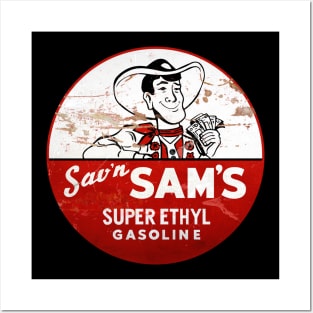 Sav'n Sam's Super Ethyl Gasoline distressed vintage sign reproduction Posters and Art